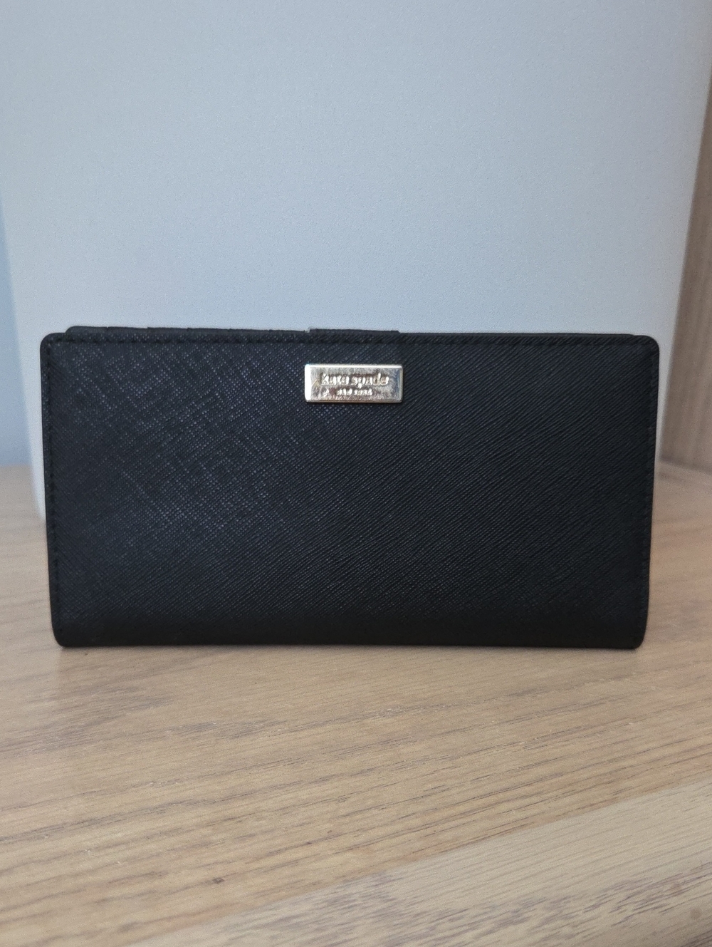 kate spade Slim Black Leather Bifold Snap Wallet